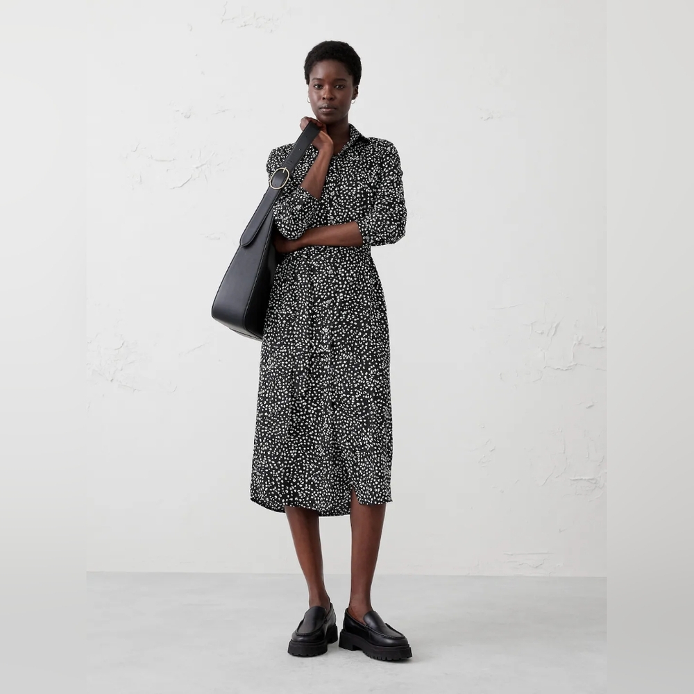 NWT - Banana Republic Black Animal Print Tie Waist Midi Shirtdress - Size XL